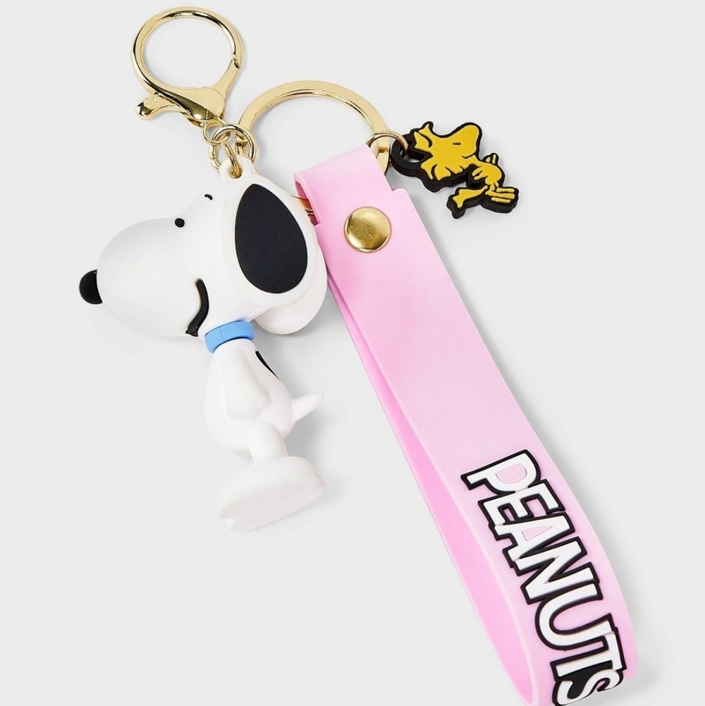 Snoopy Peanuts Pink and Gold Dog Bag Charm Keychain NWT - Picture 2 of 2